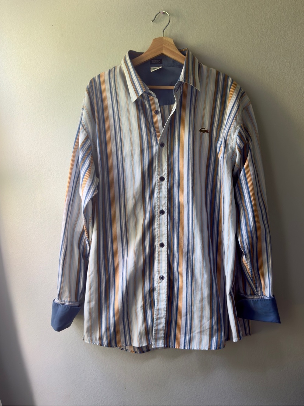 Lacoste Men's Striped Button-Down Shirt - Blue, White & Yellow
